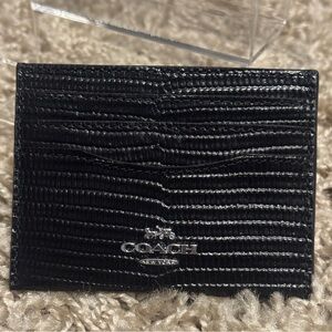 Coach Slim Id Cardholder Card Case Black with Silver hardware Lizard-embossed
